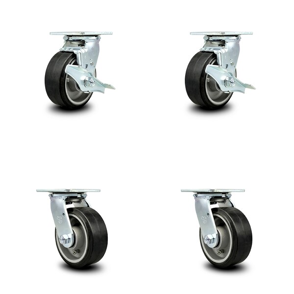 Service Caster 5 Inch Rubber on Aluminum Caster Set with Roller Bearings 4 Swivel Lock 2 Brake SCC-30CS520-RAR-TLB-BSL-2-BSL-2 - main